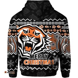 wests tigers aboriginal christmas vibe black version zip up and pullover hoodie