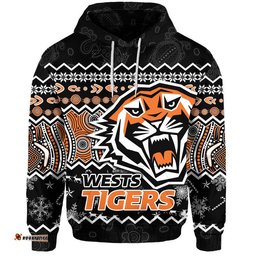 wests tigers aboriginal christmas vibe black version zip up and pullover hoodie