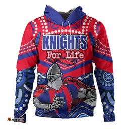 newcastle knights custom hoodie - knights for life with aboriginal style hoodie