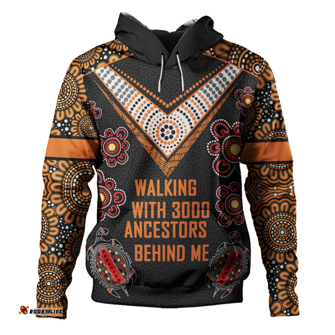 australia aboriginal hoodie - walking with 3000 ancestors behind me black and orange patterns hoodie