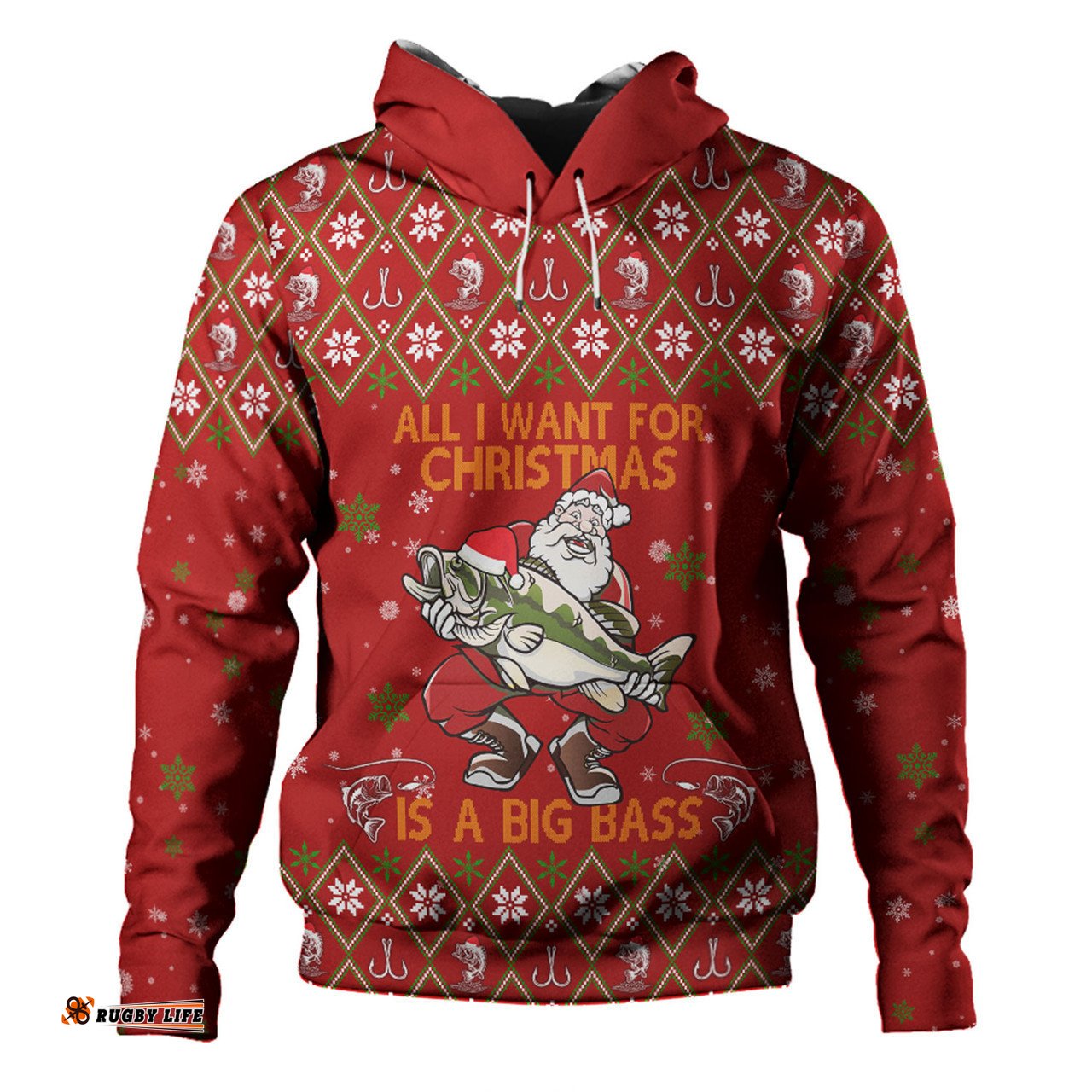 australia christmas fishing custom hoodie - all i want for christmas is a big bass hoodie