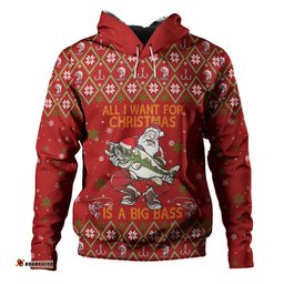 australia christmas fishing custom hoodie - all i want for christmas is a big bass hoodie