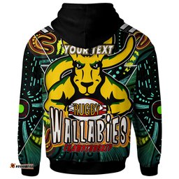 wallabies rugby hoodie - custom kangaroo rugby championship sport aboriginal inspired culture personalised player and number hoodie