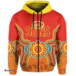 custom text and number gold coast football hoodie suns indigenous pattern