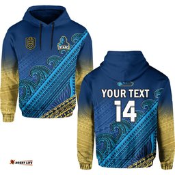 custom text and number gold coast titans rugby hoodie pasifika gradient polynesian pattern