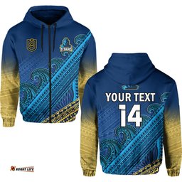 custom text and number gold coast titans rugby hoodie pasifika gradient polynesian pattern