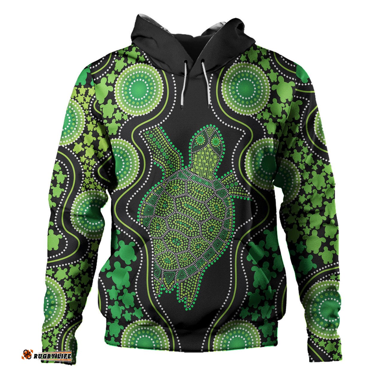 australia hoodie - aboriginal art green turtle inspired
