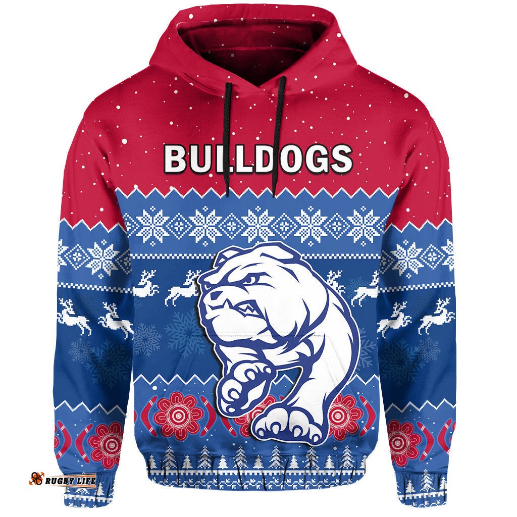 custom personalised western bulldogs football hoodie dogs indigenous merry christmas