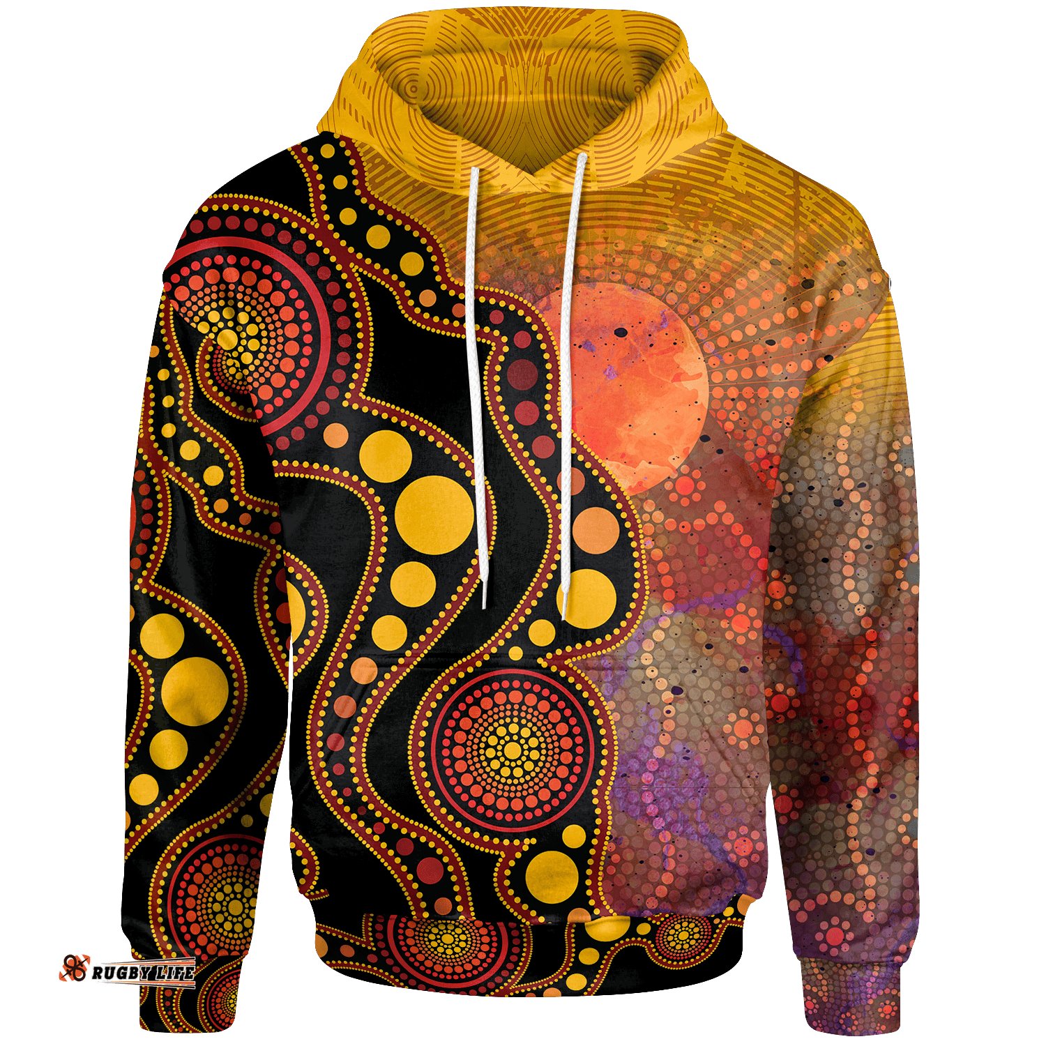 australia aboriginal inspired hoodie australia indigenous flag circle dot painting art golden