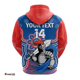 custom text and number knights rugby hoodie novocastrians 1987 aboriginal art