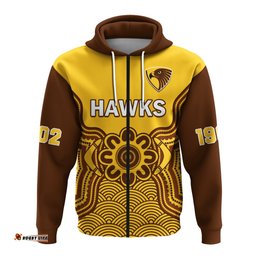 custom text and number hawthorn football hoodie go hawks 1902 aboriginal art
