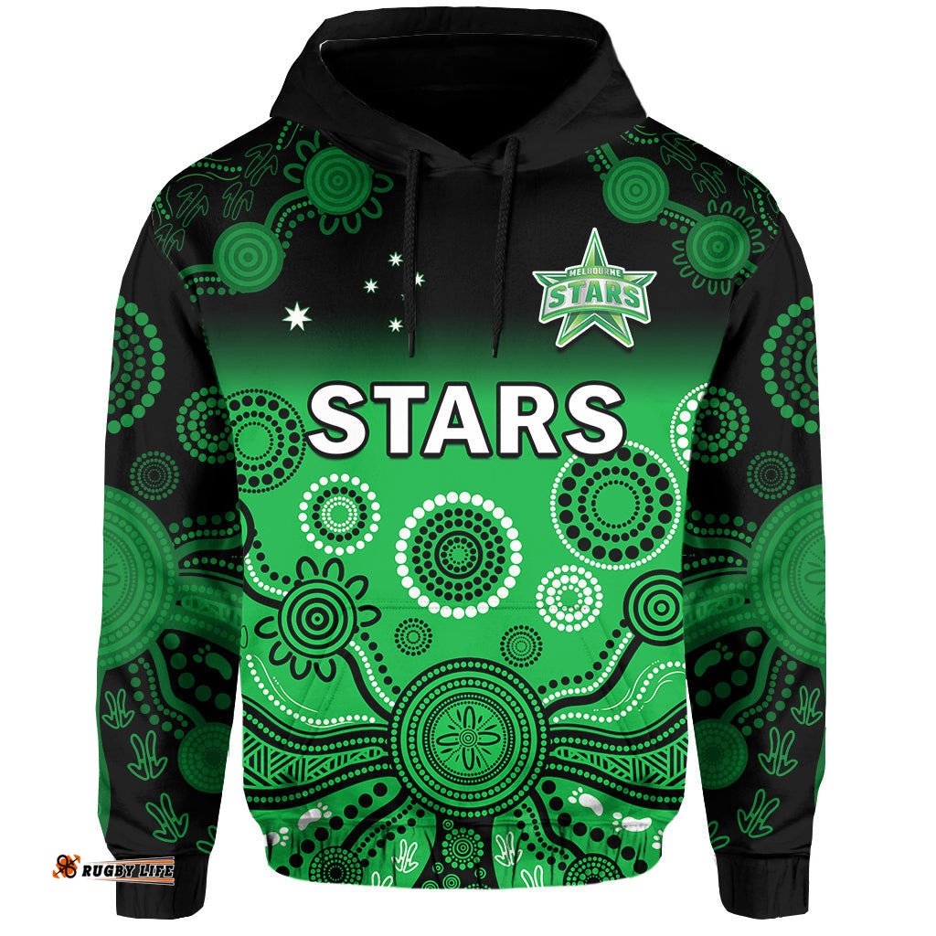 custom text and number stars cricket hoodie melbourne team green gradient aboriginal art