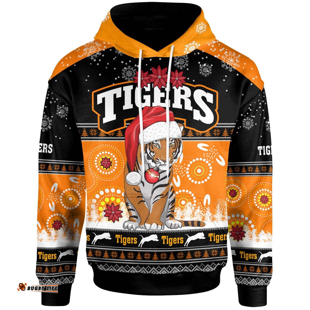 wests tigers christmas hoodie - custom wests tigers ugly christmas and aboriginal inspired patterns hoodie