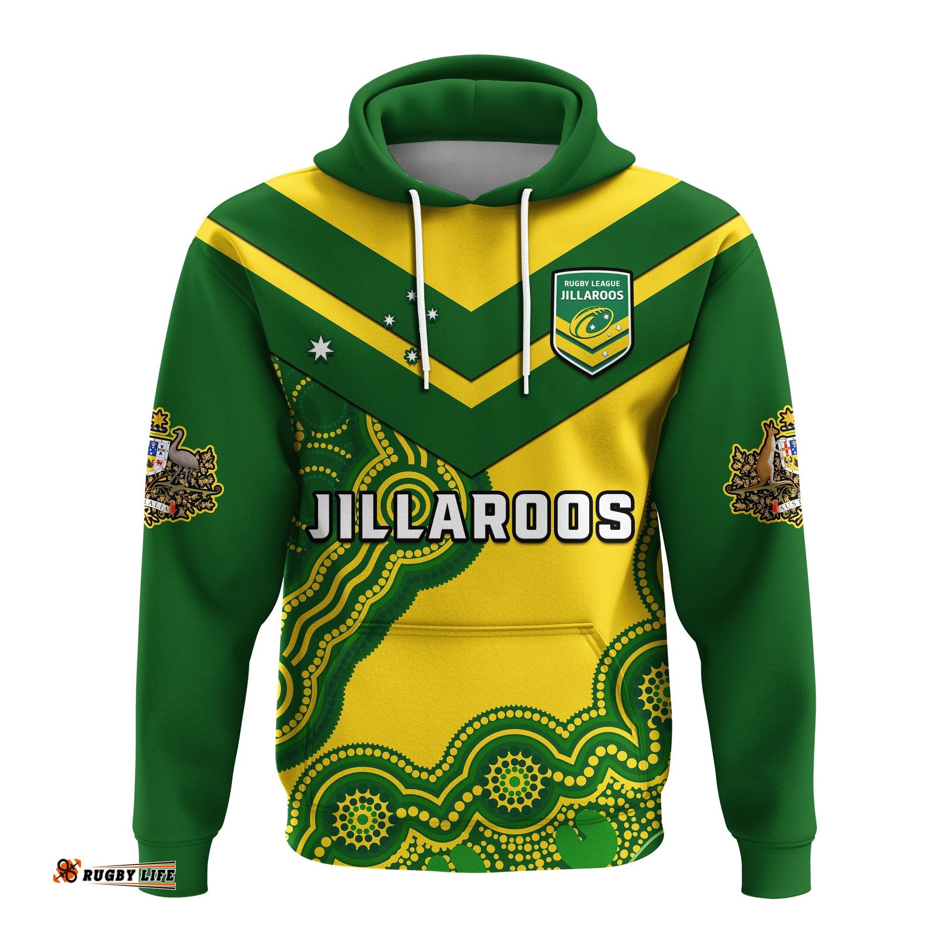 custom text and number australia rugby hoodie jillaroos champions indigenous yellow style