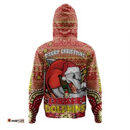 redcliffe dolphins christmas custom hoodie - christmas knit patterns vintage jersey ugly hoodie