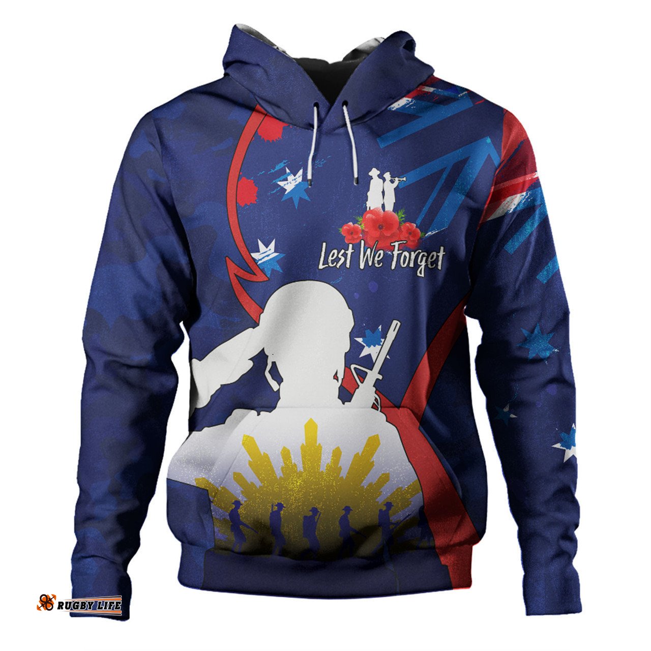 australia anzac day custom hoodie - lest we forget with blue camouflage pattern hoodie