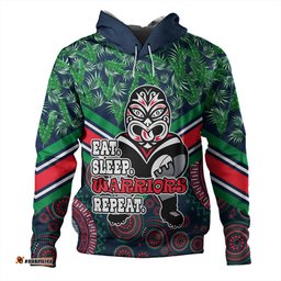 new zealand warriors sport hoodie - tropical patterns and dot painting eat sleep rugby repeat