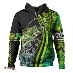 australia fishing aboriginal fishing custom hoodie - rise and shine a bass fish jumps out of water and aboriginal patterns inspired hoodie