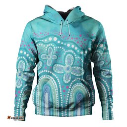 australia aboriginal hoodie - dot painting illustration in aboriginal style turquoise hoodie