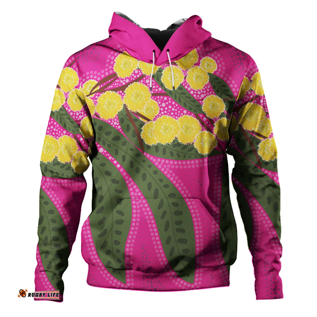 australia flowers aboriginal hoodie - australian yellow wattle flowers painting in aboriginal dot art style hoodie