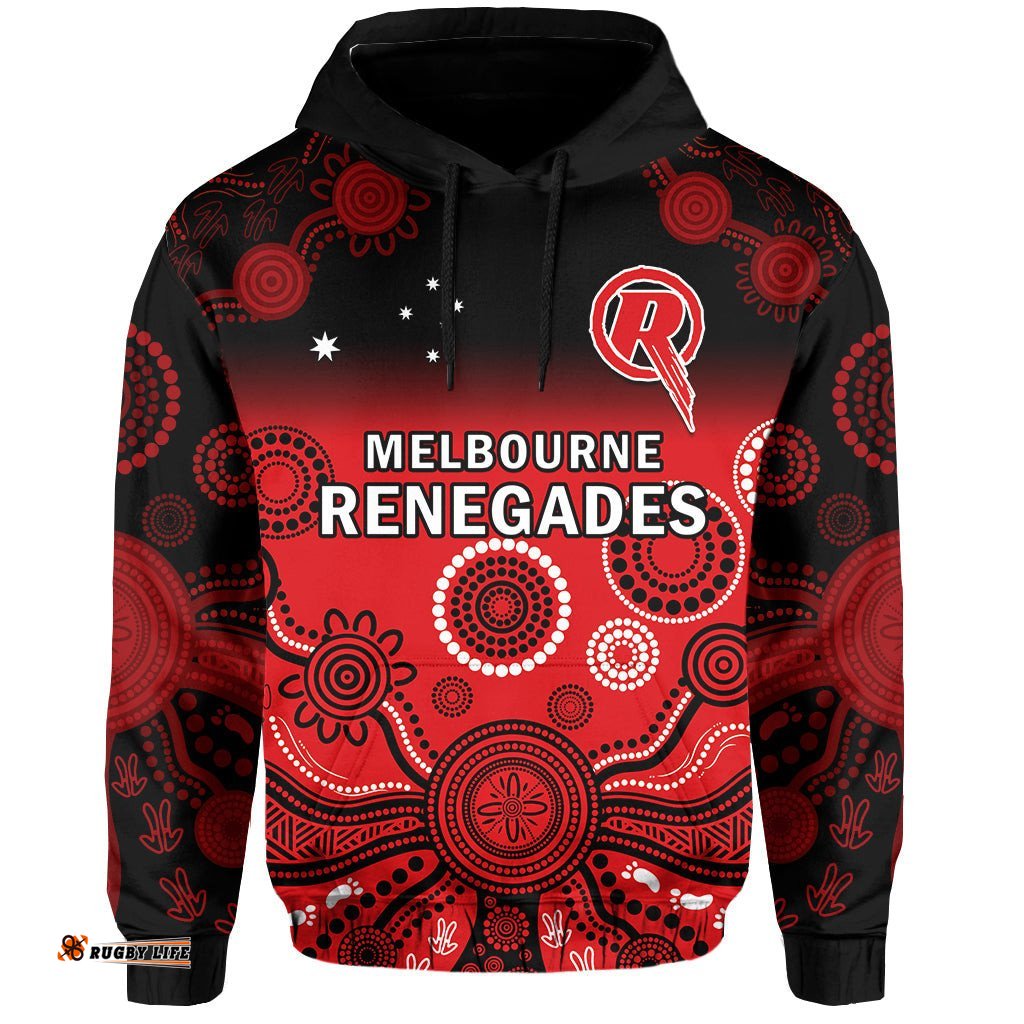 custom text and number renegades cricket hoodie melbourne gradient aboriginal art