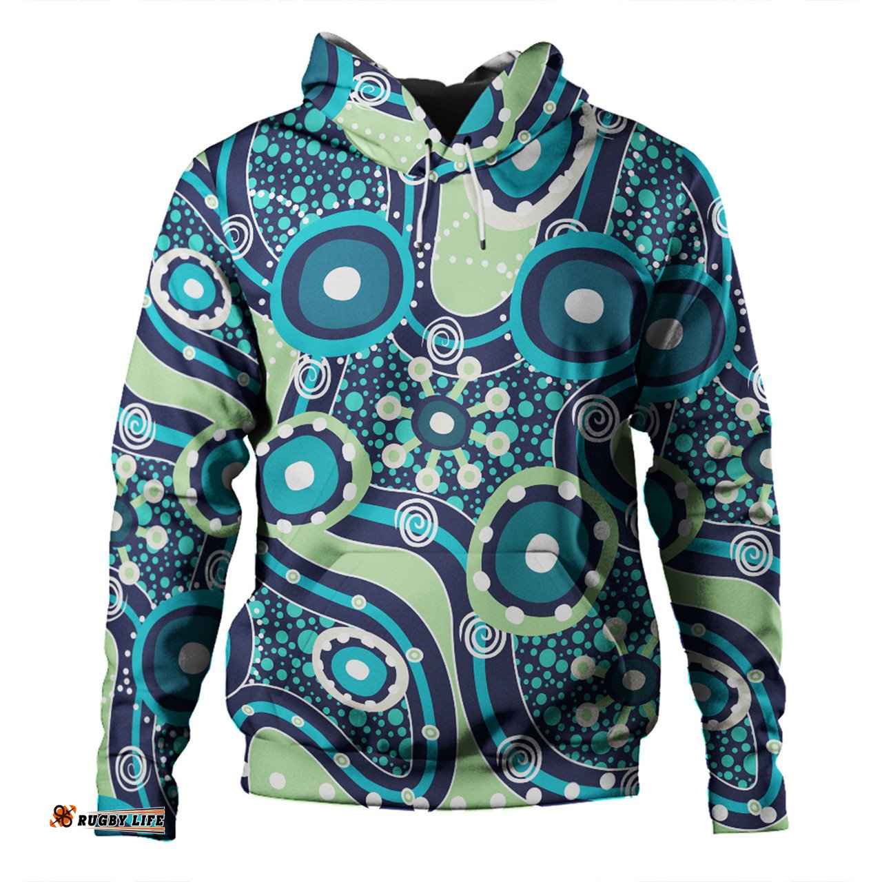 australia aboriginal hoodie - blue aboriginal dot art inspired hoodie