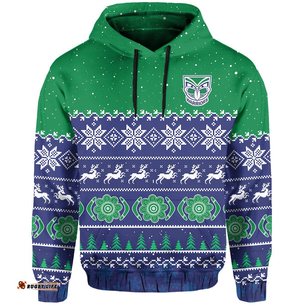 custom personalised warriors rugby hoodie new zealand indigenous merry christmas
