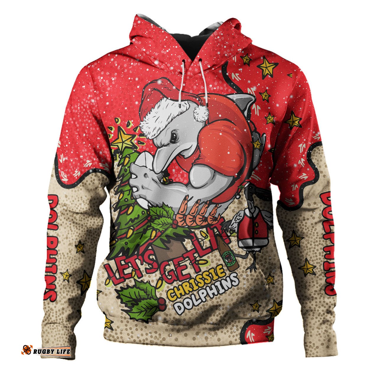 redcliffe dolphins christmas custom hoodie - let's get lit chrisse pressie hoodie