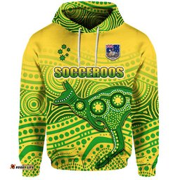 custom personalised australia aboriginal soccer zip up and pullover hoodie kangaroo socceroos art style