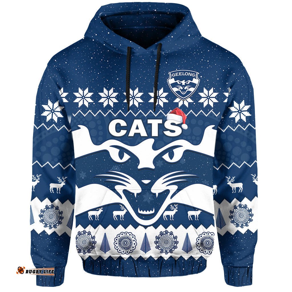 cats football christmas hoodie geelong aboriginal painting