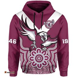 custom text and number sea eagles rugby hoodie manly warringah indigenous art