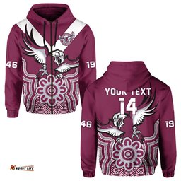 custom text and number sea eagles rugby hoodie manly warringah indigenous art