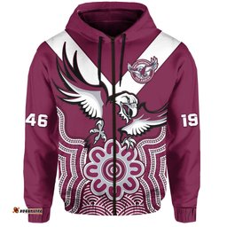 custom text and number sea eagles rugby hoodie manly warringah indigenous art