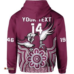custom text and number sea eagles rugby hoodie manly warringah indigenous art