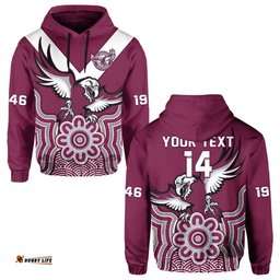 custom text and number sea eagles rugby hoodie manly warringah indigenous art
