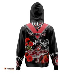 st. george illawarra dragons anzac custom hoodie - aboriginal inspired whale anzac poppies hoodie