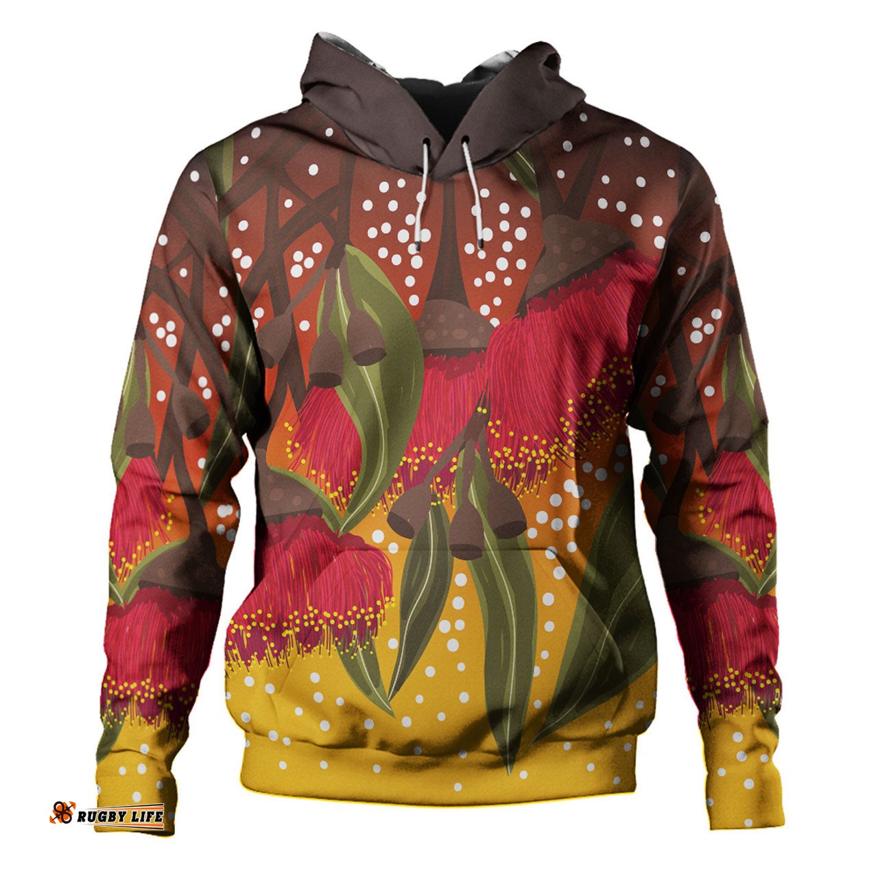 australia aboriginal hoodie - red eucalyptus aboriginal dot art hoodie