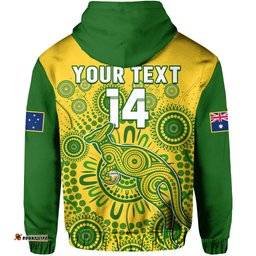 custom text and number australia soccer hoodie socceroos kangaroo aussie indigenous national color
