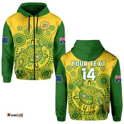 custom text and number australia soccer hoodie socceroos kangaroo aussie indigenous national color