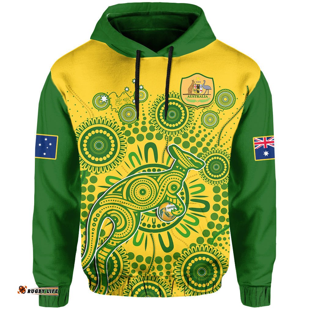 custom text and number australia soccer hoodie socceroos kangaroo aussie indigenous national color