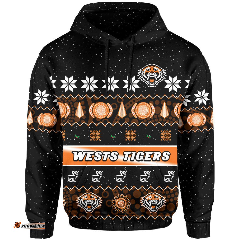 custom personalised wests tigers christmas hoodie aboriginal art merry xmas