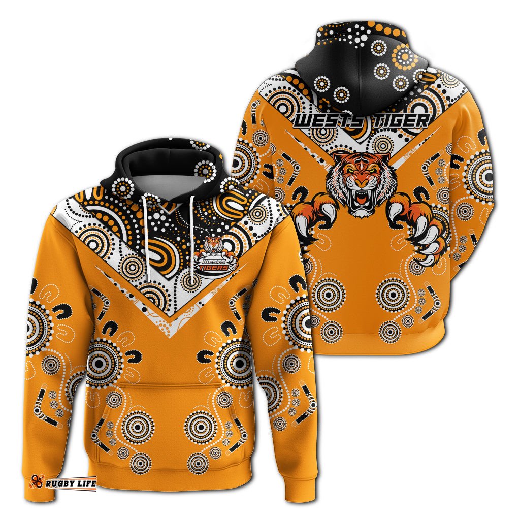 wests tiger rugby aboriginal pattern hoodie