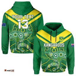 custom text and number australia rugby hoodie kangaroos boomerang aboriginal