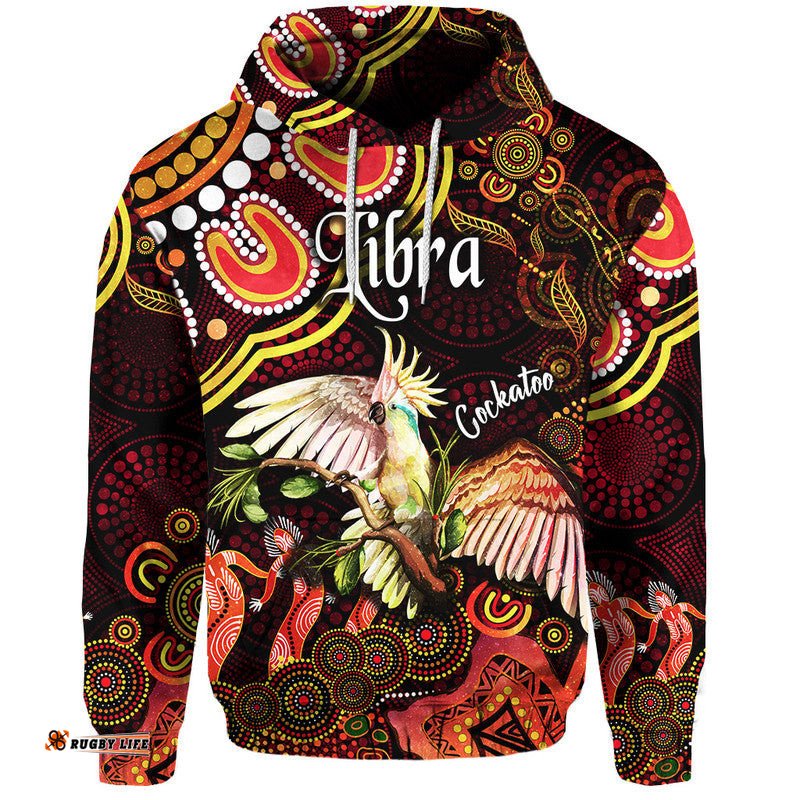 custom personalised australian astrology zip up and pullover hoodie libra cockatoo glider zodiac aboriginal vibes red