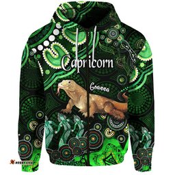 custom personalised australian astrology zip up and pullover hoodie capricorn goanna zodiac aboriginal vibes green