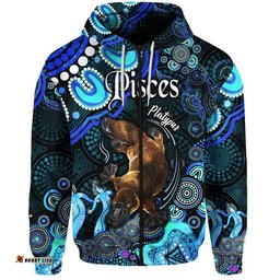 australian astrology zip up and pullover hoodie pisces platypus zodiac aboriginal vibes blue