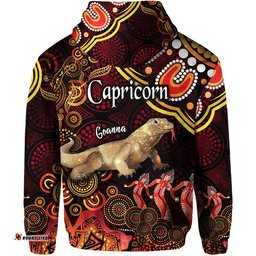 australian astrology zip up and pullover hoodie capricorn goanna zodiac aboriginal vibes red