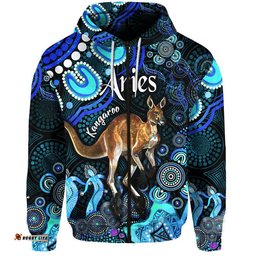 australian astrology zip up and pullover hoodie aries kangaroo zodiac aboriginal vibes blue