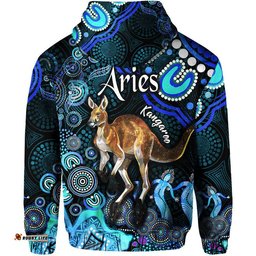 australian astrology zip up and pullover hoodie aries kangaroo zodiac aboriginal vibes blue