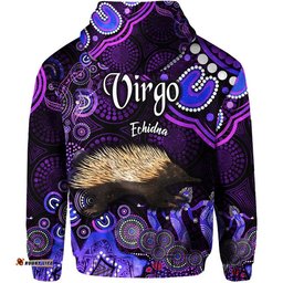 australian astrology zip up and pullover hoodie virgo echidna zodiac aboriginal vibes purple